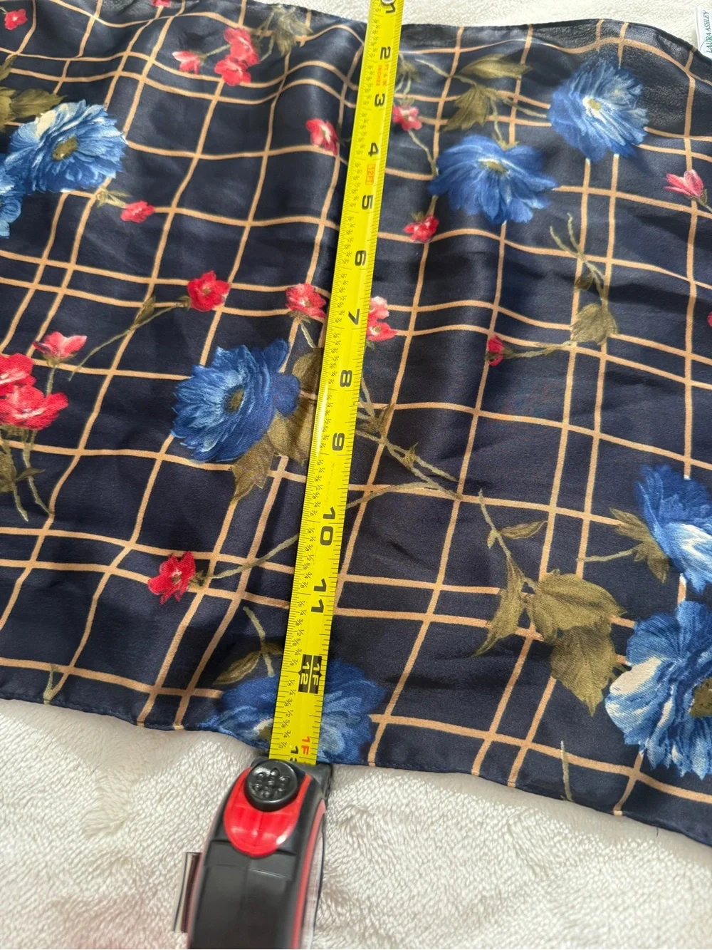 Laura Ashley Vintage Sheer Floral Plaid Scarf Navy Blue  12” x 64”